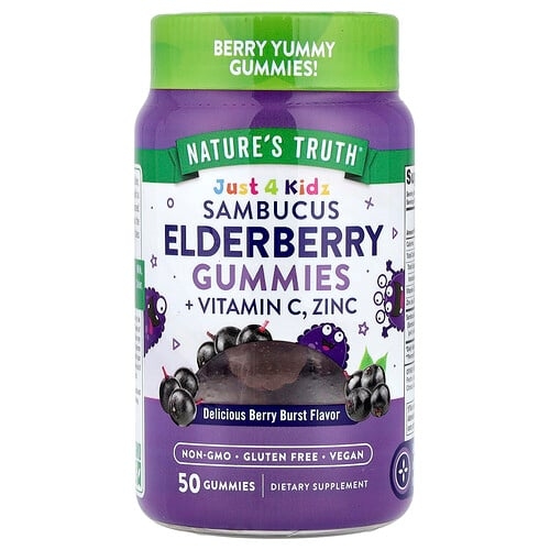Nature S Truth Just 4 Kidz Sambucus Elderberry Gummies Vitamin C Zinc Delicious Berry Burst 50 Gummies product image