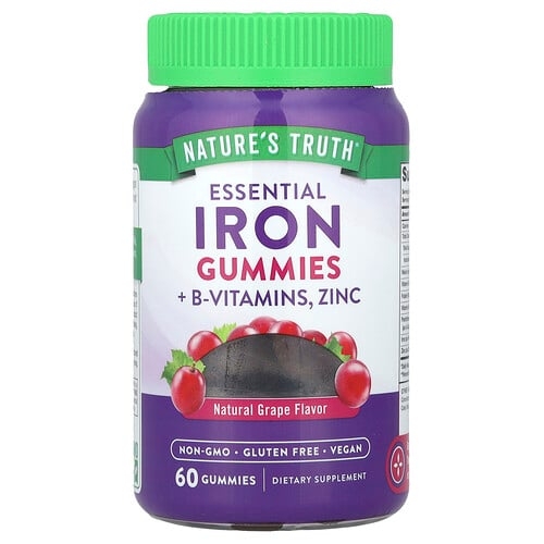 Nature S Truth Essential Iron B Vitamins Zinc Gummies Natural Grape 60 Gummies product image