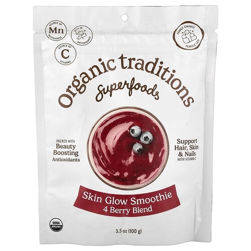 Organic Traditions Superfoods Skin Glow Smoothie 4 Berry Blend 3 5 Oz 100 G product image