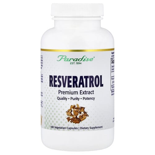 Paradise Herbs Resveratrol Premium Extract 180 Vegetarian Capsules 100 Mg Per Capsule product image