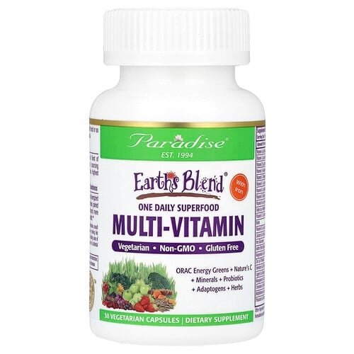 Paradise Herbs Earth S Blend One Daily Superfood Multi Vitamin With Iron 30 Vegetarian Capsules product image