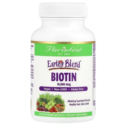 Paradise Herbs Earth S Blend Biotin 10 000 Mcg 90 Vegetarian Capsules product image