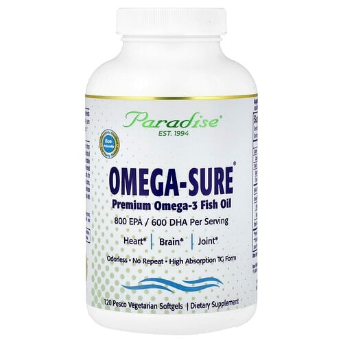 Paradise Herbs Omega Sure Premium Omega 3 Fish Oil 120 Pesco Vegetarian Softgels product image