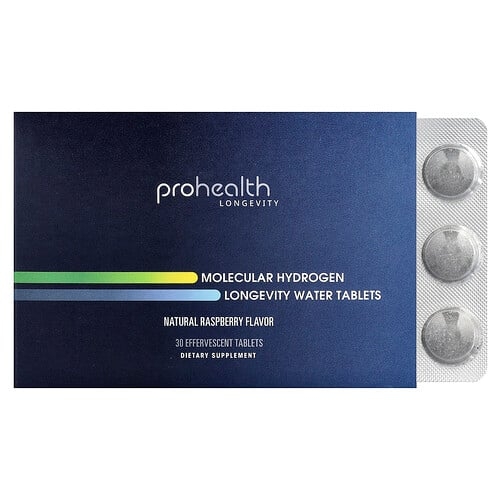 Prohealth Longevity Molecular Hydrogen Longevity Water Tablets Natural Raspberry 30 Effervescent Tablets 80 Mg Per Tablet product image