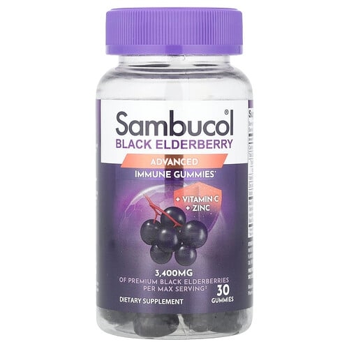 Sambucol Black Elderberry Advanced Immune Gummies Vitamin C Zinc 30 Gummies product image