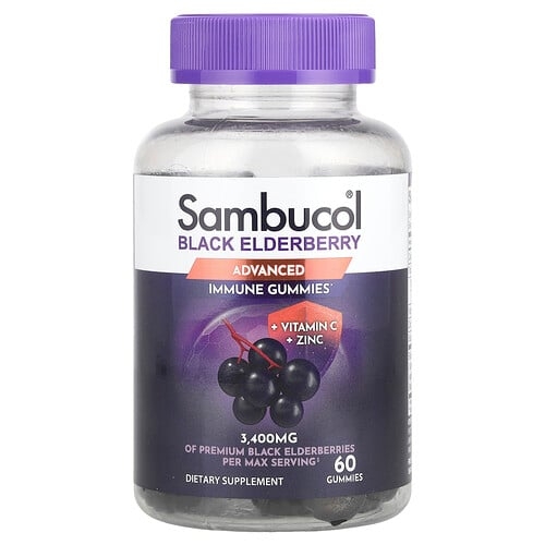 Sambucol Black Elderberry Advanced Immune Gummies Vitamin C Zinc 60 Gummies product image