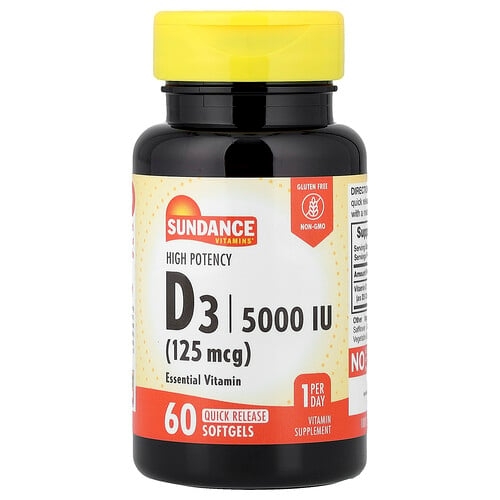 Sundance Vitamins Vitamin D3 High Potency 125 Mcg 5 000 Iu 60 Quick Release Softgels product image