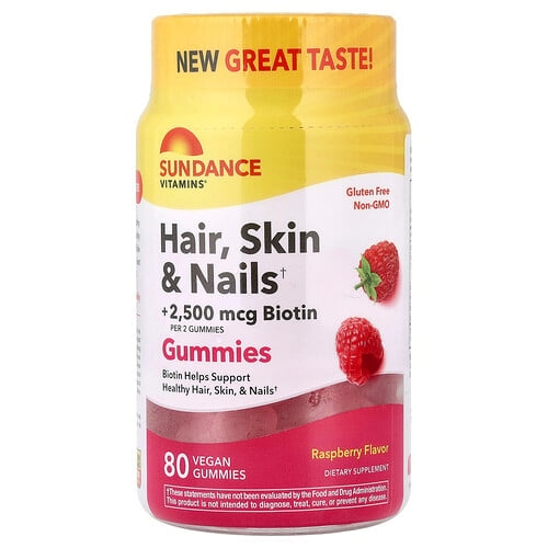 Sundance Vitamins Hair Skin Nails Gummies Raspberry 80 Vegan Gummies product image