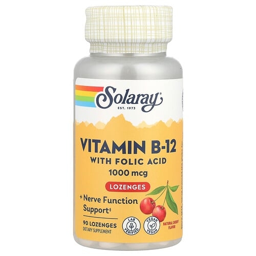 Solaray Vitamin B 12 With Folic Acid Lozenges Natural Cherry 1 000 Mg 90 Lozenges product image