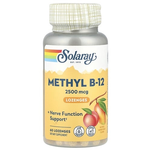 Solaray Methyl B 12 Lozenges Natural Mango Peach 2 500 Mcg 60 Lozenges product image