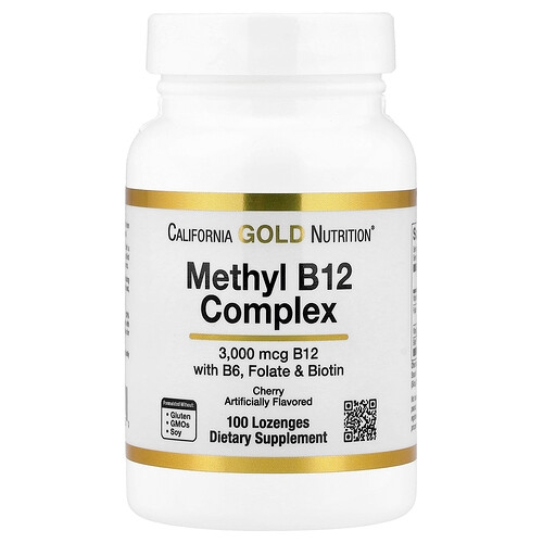 California Gold Nutrition Methyl B12 Complex With Folate Biotin And Vitamin B6 Cherry 100 Lozenges product image