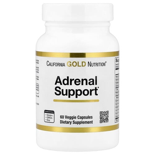 California Gold Nutrition Adrenal Support With L Tyrosine Rhodiola Extract Ashwagandha Extract And Eleuthero Extract 60 Veggie Capsules product image
