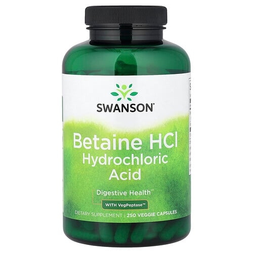 Swanson Vitamins Betaine Hcl Hydrochloric Acid With Vegpeptase 250 Veggie Capsules product image
