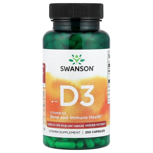 Swanson Vitamins Vitamin D3 Higher Potency 50 Mcg 2 000 Iu 250 Capsules product image