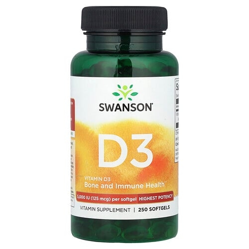 Swanson Vitamins Vitamin D3 Highest Potency 125 Mcg 5 000 Iu 250 Softgels product image