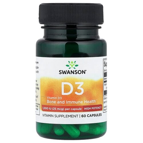 Swanson Vitamins Vitamin D3 High Potency 25 Mcg 1 000 Iu 60 Capsules product image