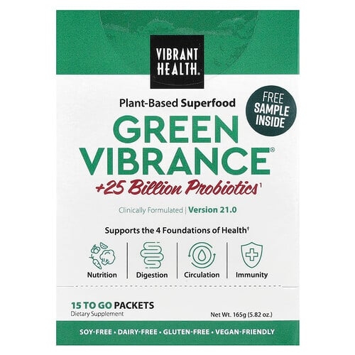 Vibrant Health Green Vibrance 25 Billion Probiotics Version 21 0 15 To Go Packets 5 82 Oz 165 G product image