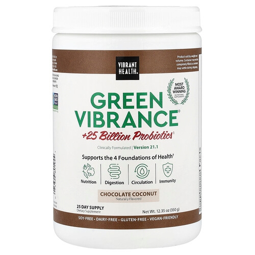 Vibrant Health Green Vibrance 25 Billion Probiotics Version 21 0 Chocolate Coconut 12 35 Oz 350 G product image