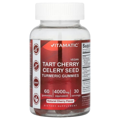 Vitamatic Vegan Tart Cherry Celery Seed Turmeric Gummies Natural Cherry 60 Gummies product image