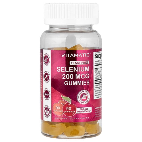 Vitamatic Selenium Gummies Sugar Free Natural Peach 200 Mcg 90 Gummies product image