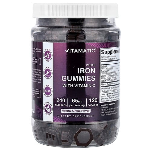Vitamatic Vegan Iron Gummies With Vitamin C Grape 240 Gummies product image