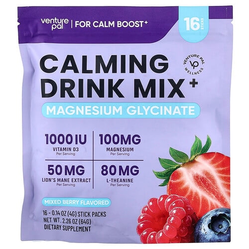 Venture Pal Calming Drink Mix Magnesium Glycinate Mixed Berry 16 Stick Packs 0 14 Oz 4 G Each product image