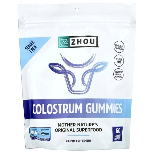 Zhou Nutrition Colostrum Gummies Natural Peach 60 Gummies product image