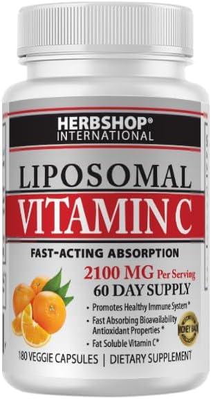 Doctor's Blend Herbshop International Liposomal Vitamin C Capsules, 2100mg, High Absorption, Fat-Soluble, Sunflower Lecithin, 180 Capsules, 60-Day Supply, Premium Wellness Supplement