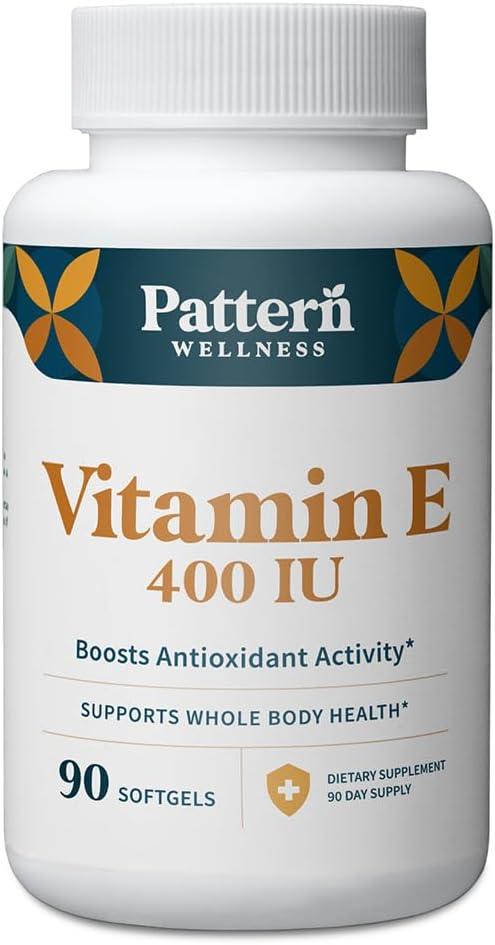 Pattern Wellness Vitamin E 400 IU Supplement - Enhanced Antioxidant Activity - Supports Overall Health - Protects Against Cellular Damage - Third-Party Lab Tested - 90 Softgels product image