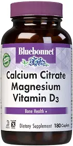 Bluebonnet Nutrition Calcium Citrate Magnesium Plus Vitamin D3 Capsules, Bone Health and Muscle Relaxation, Non-GMO, Gluten, Soy and Dairy Free, Kosher, White, Unflavored, 180 Count product image