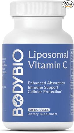 BodyBio Liposomal Vitamin C - Powerful Antioxidant for Immune Support and Cellular Health, Pure Ascorbic Acid with Maximum Absorption
