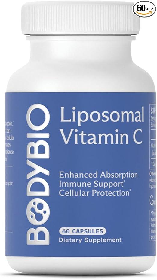 BodyBio Liposomal Vitamin C - Powerful Antioxidant for Immune Support and Cellular Health, Pure Ascorbic Acid with Maximum Absorption