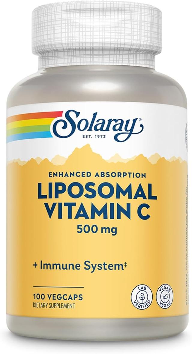 SOLARAY Liposomal Vitamin C 500mg - Fatty Acid Blend Enhanced Absorption Vitamin C Liposomal Formula - Antioxidant and Immune Support Supplement - Vegan, 60-Day Guarantee, 100 Servings, 100 Veggie Capsules product image