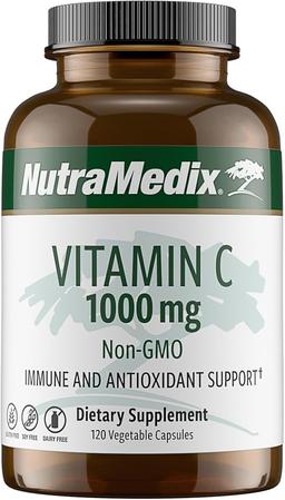 NutraMedix, Vitamin C, 1000mg - Antioxidant Supplement for Immune Support and Heart Health - Vitamin C from Ascorbic Acid - Vegan, Non-GMO (120 Veggie Capsules)