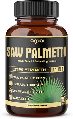 11in1 Saw Palmetto Capsules with Ashwagandha, Turmeric, Tribulus, Maca, Green Tea, Ginger, Holy Basil and 7 More Ingredients – Healthy Prostate and Hair Support – 180 Capsules, 6-Month Supply