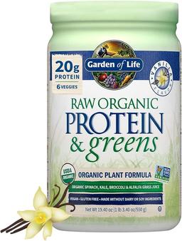 Garden of Life Raw Organic Protein & Green - Vanilla - Vegan Protein Powder for Women and Men, Plant-Based Protein, Pea Protein, Vegetables and Probiotics - Dairy Free, Gluten Free Low Carb Shake, 20 Servings