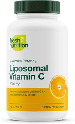 Fresh Nutrition Liposomal Vitamin C – 2000mg DNA Verified and Potent VIT C (derived from ascorbic acid) – Swallow or Pour Powder Into Beverages, Natural Vegan-Friendly, Non-GMO, Gluten-Free, Dairy-Free