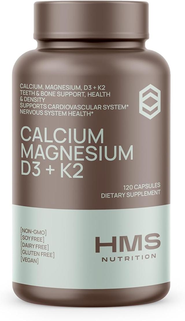 Calcium, Magnesium, Vitamin D3 + K2 for Bone Health, Immune Support, and Bone and Teeth Health. Unisex Calcium Supplement, Non-GMO, Gluten Free, 120 Capsules product image