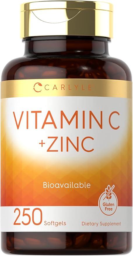 Zinc-Containing Carlyle Vitamin C | Softgels 250 Count | Bioavailability | Ascorbic Acid | Zinc Oxide | Non-GMO and Gluten-Free Supplement
