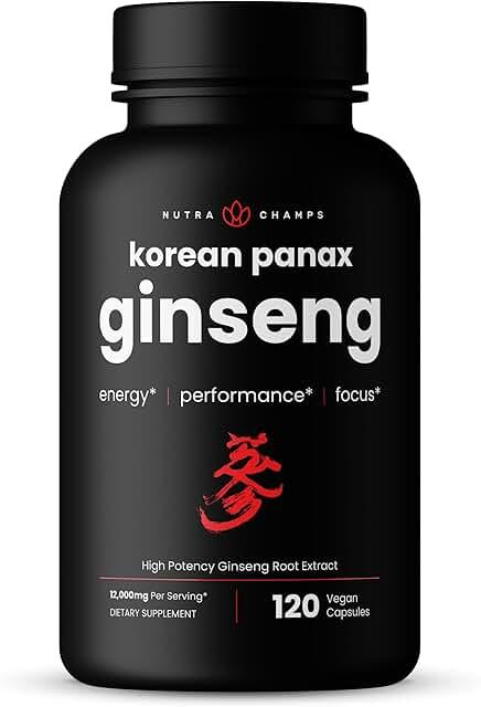 NutraChamps Korean Red Panax Ginseng Capsules | Ultra-Potent Ginsenosides for Energy, Focus, Performance, Vitality and Immune Support | Korean Ginseng Root Extract (120, Red) product image