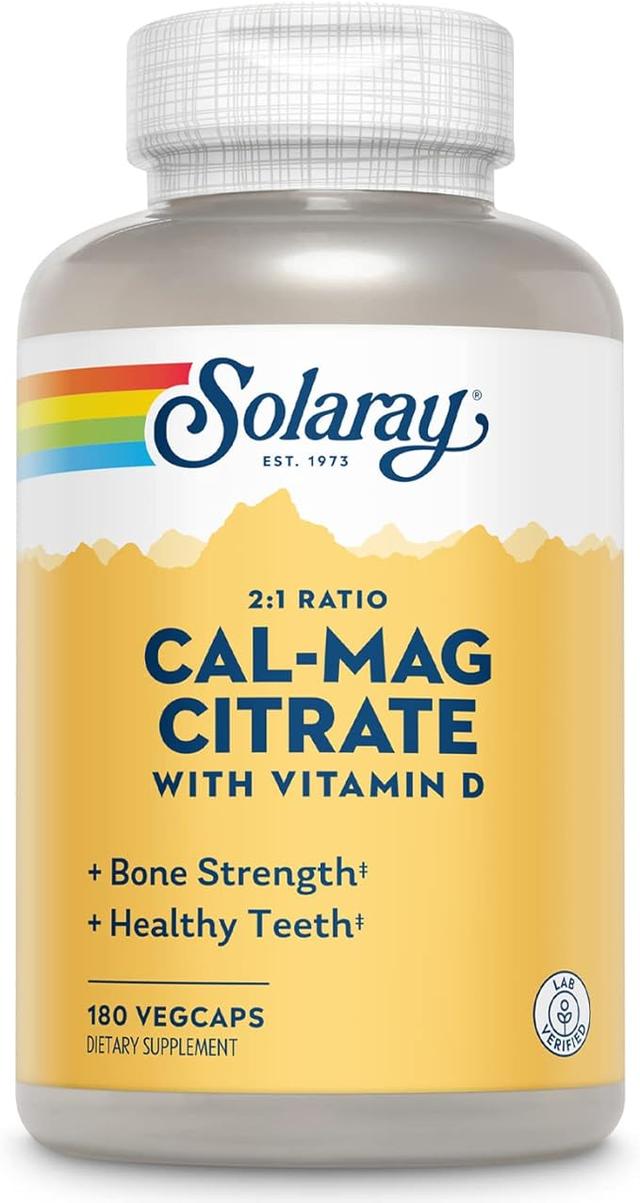 SOLARAY Calcium & Magnesium Citrate 2:1 Ratio with Vitamin D-3, Supports Healthy Bones, Muscles and Nervous System, High Absorption 180 Capsules product image