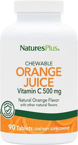Nature's Plus, Orange Juice, Chewable, Vitamin C - 500mg, 90 Tablets - High Potency, Immune & Vascular Health Support Supplement, Antioxidant - Gentle on Stomach - Vegetarian, Gluten Free - 90 Servings