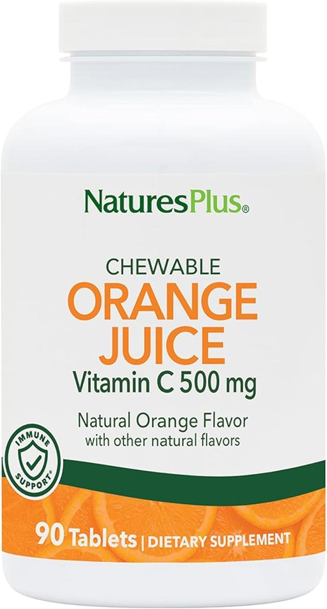 Nature's Plus, Orange Juice, Chewable, Vitamin C - 500mg, 90 Tablets - High Potency, Immune & Vascular Health Support Supplement, Antioxidant - Gentle on Stomach - Vegetarian, Gluten Free - 90 Servings product image