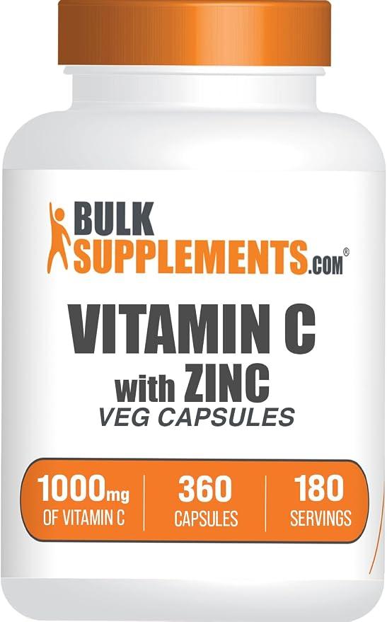 BulkSupplements.com Zinc Capsules with Vitamin C - Vitamin C 1000mg & Zinc 15mg, Immune Support - Vegan, 2 Capsules per Serving, 360 Veggie Capsules (1 Pack) product image