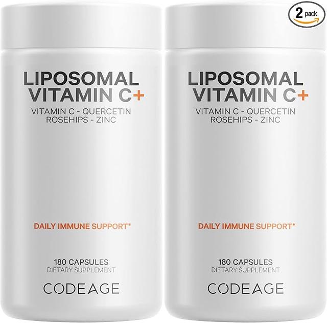 Codeage, Liposomal Vitamin C 1500mg, Zinc, Elderberry, Citrus Bioflavonoids, Grapefruit, Lemon, Orange Powder, Quercetin & Rose Hips Fruit – Vegan Supplement - Non-GMO, Vegan Capsules - 2 Pack product image