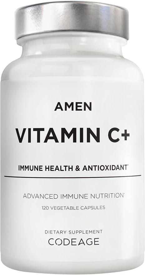 Amen Vitamin C+ Supplement, Zinc, Bioflavonoids, Quercetin, Rose Hip, Elderberry – Vegan, Non-GMO – 2-Month Supply - 120 Capsules product image