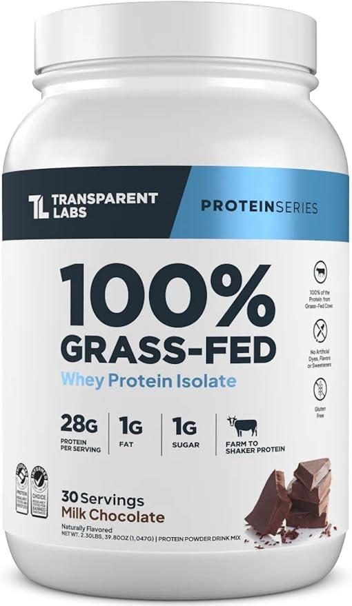 Transparent Labs Grass Fed Whey Protein Isolate - Natural Flavor, Gluten Free Whey Protein Powder, 28g Protein and 9 Amino Acids per Serving - 30 Servings, Milk Chocolate product image