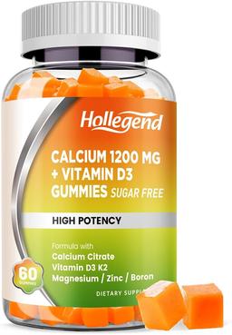 Calcium Citrate 1200mg Chewable with Vitamin D3, Magnesium, Zinc, Vitamin K2, and Boron for Bone Health, Sugar-Free, 60 Count