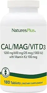 NaturesPlus Calcium/Magnesium/Vitamin D3 with Vitamin K2 - Supports Bone Health and Immune Health - Vegetarian, Gluten Free - 180 Tablets - 45 Servings product image