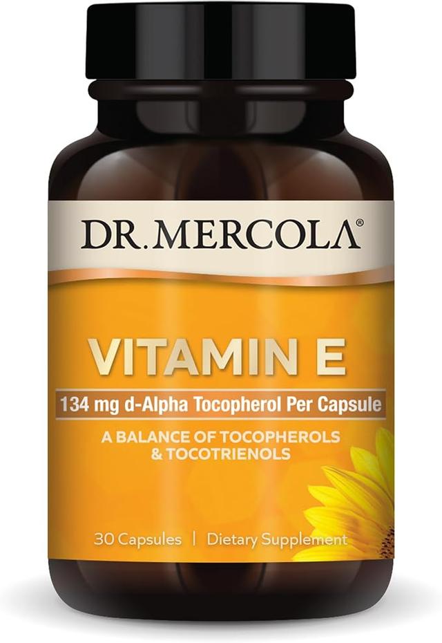 Dr. Mercola Vitamin E, 30 Servings (30 Capsules), 134mg per Capsule, Dietary Supplement, Supports Healthy Skin, Non-GMO product image
